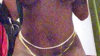 Horny ebony with big areolas teasing herself