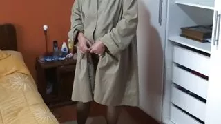 Look how I go to work, with a coat and lingerie, with nothing else, I love exhibitionism and making cocks hard