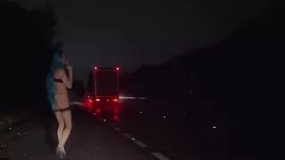 Skinny shemale at public road