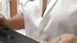 Girl play computer with her big tits