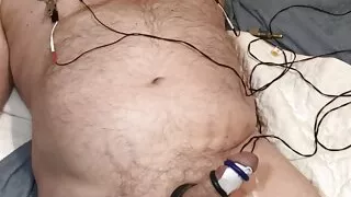 Estim with steel nipple clamps and tightly bound dick and balls. HFO