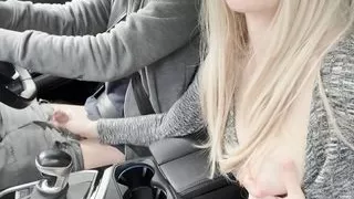 Amazing handjob while driving!! Huge load. Cum eating. Cum play.