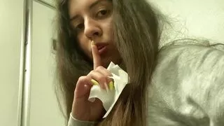 Risky masturbation and pissing in the airplane toilet