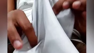 Satin handjob - satin silky white suit rub on dick head (86)