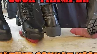 Crushing his Cock in Combat Boots Black Leather - CBT Bootjob with TamyStarly - Ballbusting, Femdom