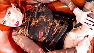 Red XXX teasing and masturbating in her nylons