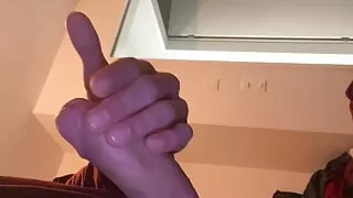 Young man makes edging for the first time and drips on the floor