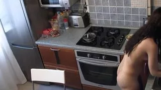 My seductive stepsis cooking dinner nude