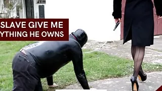 Mistress Julia - Teaser - This latex slave gives me everything he owns (full femdom movie 1 hour)