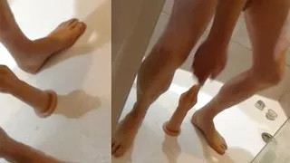 full hand sized dildo in my ass fisting in the shower and a whole shaft in the dick