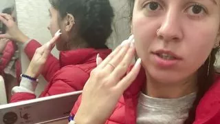 Risky masturbation and pissing in the airplane toilet