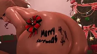 Seine sexy Blondine ist sein umgekehrtes Cowgirl-Weihnachtsgeschenk