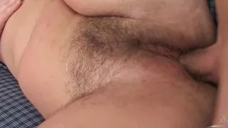 Beautiful and sexy hairy pussy babe Nadia sucks dick gets fucked and gets a facial