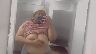 Watch me play with my big tits at work