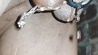 Piss walking while caged and plugged