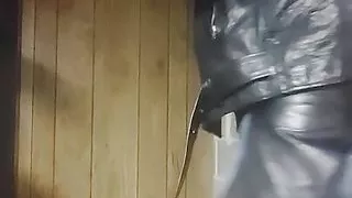 Leather dad playing with himself