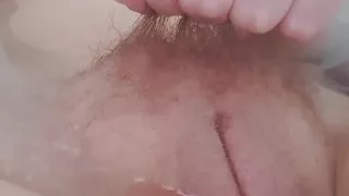 Playing with a hairy pussy in the bath Petting my furry kitty