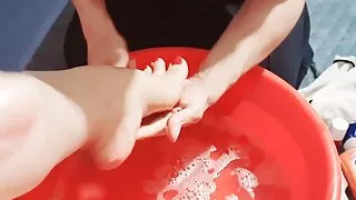 My Cuckold husband clean my feet and make me ready to meet my lover