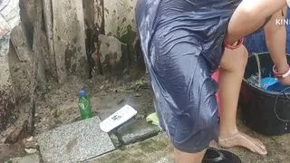 Anita hot bathing outside with sex