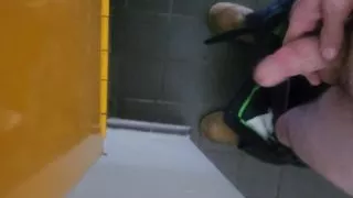 Public restroom wank soft to hard then cum.