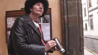 Hairy brunette granny takes two cocks