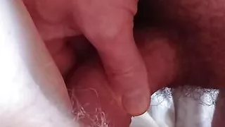 He wanks and comes in my red pussy.