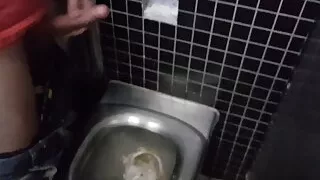 Yummy cock shooting sperm on the wall in toilete and on the wc in restarea on highway in Germany