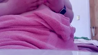 Teasing my hairy pussy after a shower