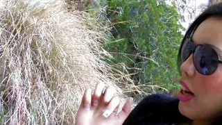 Dark haired babe from Germany gets her holes smashed by two cocks