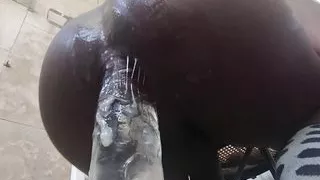 Big Ass rides clear creamy dildo