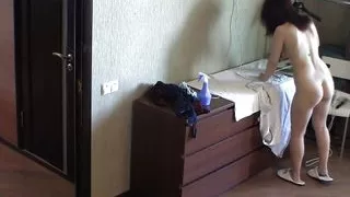 My stepsis stripping to iron the short dress she's wearing