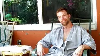 Hairyartist in gardening in my robe