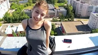 Public Tit Flashing - Full Eye Contact Blowjob and Cum Walk on Tits