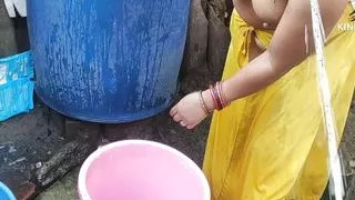 Indian bhabhi bathing outside hot