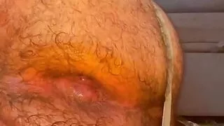 Fat chastity fag fists his ass