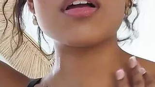 Petite Ebony In Pink Ribs And Rubs Her Sweet Pussy - Aurora Elise