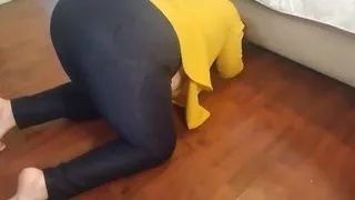 stepmom got stuck while sweeping under the bed -when her stepson fucks her