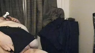 Crossdressing Superchub SSBBW fingering their fat gunt and tiny clit to a gooey end