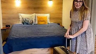 Stepson fucked his stepmom in a hotel room. Stepmom: - Oh my god!