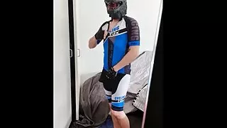 Godzilla Wanks off in Cycling Lycra