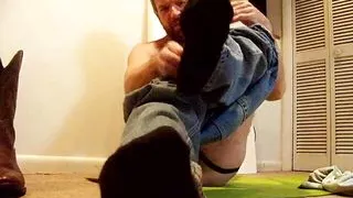 stripping to barefoot in jock by Hairyartist