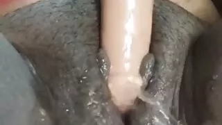 Squirt with dildo hairy pussy