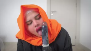 Arab Deepthroats A Dildo And Her Ass Is Open