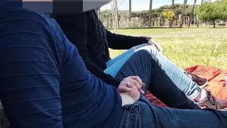 French Teacher Handjob Amateur on public park to student with Cumshot - MissCreamy