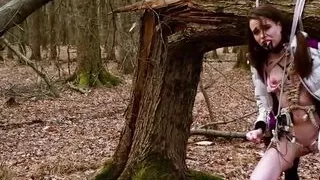 Electric play, piss, and rope suspension in a NJ forest for submissive Brooke Johnson