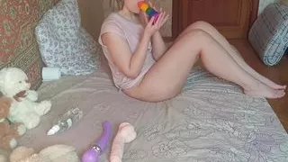 Anastasia Mistress fucking herself hairy pussy with big sex toy clit vibrator orgasm