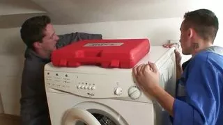 Busty old lady gets threesome with two repairmen