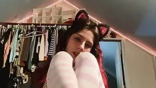 slutty cum slut teen plays with herself on camera
