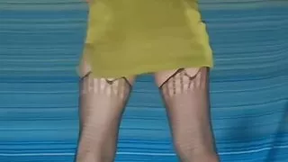 I found this lovely backless green dress and just had to try it on and I was so excited I forgot my pantys