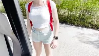 She pays the car ride with blowjobs, hitchhiker sex, car blowjob, sex by the beach, teenage blowjob by the beach